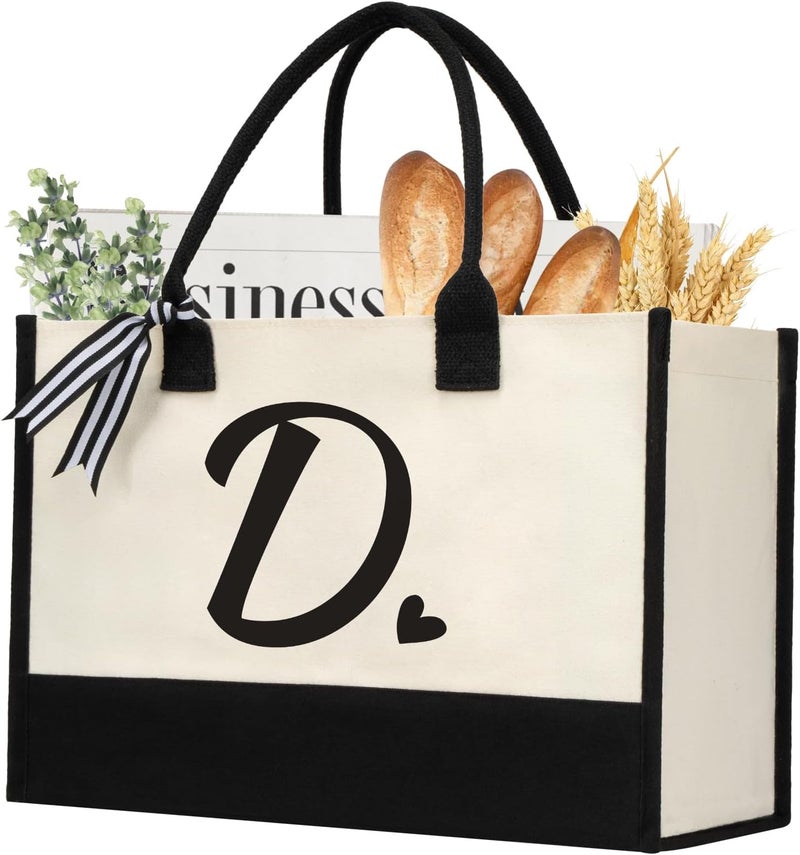shenee Initial Canvas Tote Bag, Personalized Beach Jute Bag Present for Women Holiday,Friends Birthday Gift,Wedding, New Year - Image 1